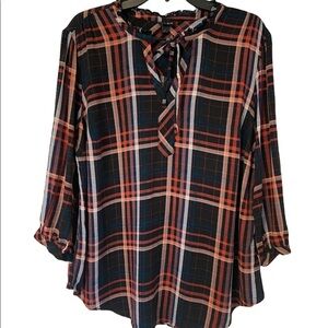 Torrid Womens Multi Plaid Peasant  Boho Blouse Size 1
